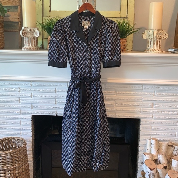 Marion Donaldson Collared Puff Sleeve Floral Tie Waist Midi Dress 10 Vintage - Picture 1 of 10